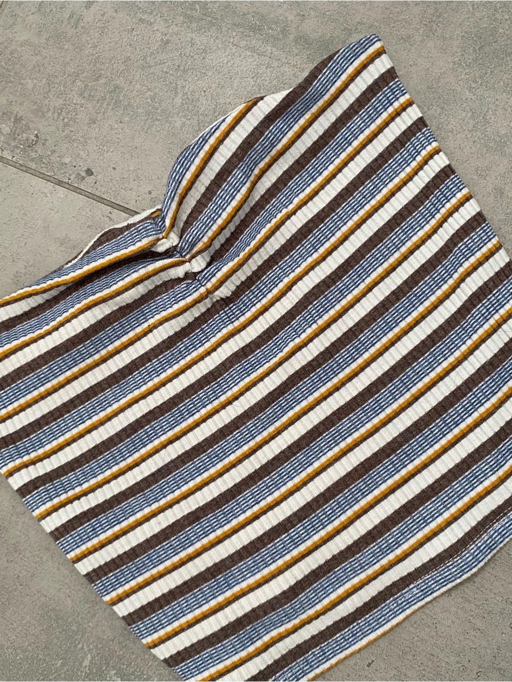 RSQ Ribbed Striped Tube Top in White, Brown, Blue & Mustard